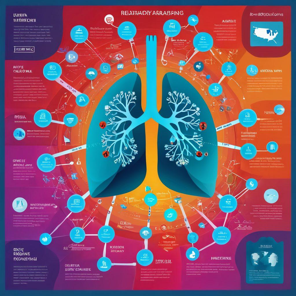 A captivating infographic depicting a digital map of the blogosphere with interconnected pathways, symbolizing various topics on ARDS and respiratory health. Include engaging icons representing lungs, medical tools, and informative text bubbles with key facts. Use vibrant colors to enhance visual appeal and invite exploration. super-realistic. vibrant colors. 3D.
